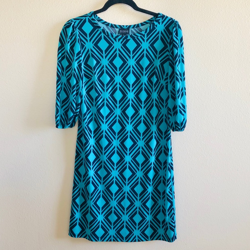 💕Teal Geometric Print Sheath Boho Dress💕